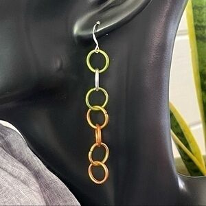 2/$29 Handmade Link Earrings 3.12” Lightweight Metal Green Orange Ombre